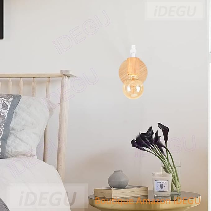 iDEGU iDEGU Set van 2 wandlampen voor binnen, vintage, van hout en metaal, kruisdesign, retroverlichting, E27, industriële wandlamp voor slaapkamer, hal, woonkamer (kruishouder, wit) photo 2