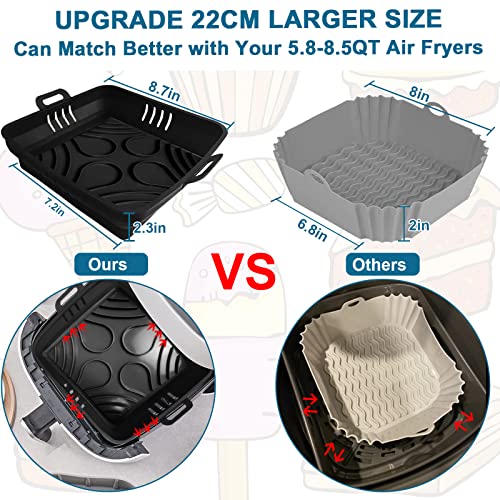 Air Fryer Silicone Liners 8.7 Inch, Yingrace 2Pcs Square Air Fryer Accessories Foldable Air Fryer Pot Bowl Reusable Air Fryer Basket Liner For Cosori Instant Pot Ninja Ultrean 5.8Qt-8.5Qt Air Fryers #TOP1