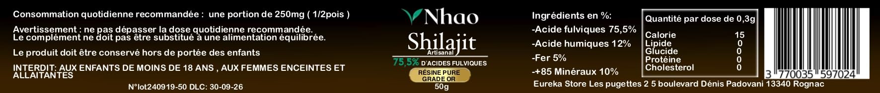 Shilajit D’EXCEPTION Nhaō 50g – RÉSINE ARTISANALE GRADE OR – FILTRATION 40 JOURS – HAUTE CONCENTRATION EN ACIDE FULVIQUE (+75%) –TESTÉ PAR DEUX LABORATOIRES – Origine HIMALAYA PUR