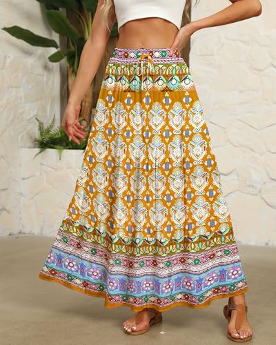 Bsubseach Skirts for Women Summer 2025 Boho Pleated Flowy Long Skirts Casual A Line Floral Maxi Skirt with Pockets - Image 7