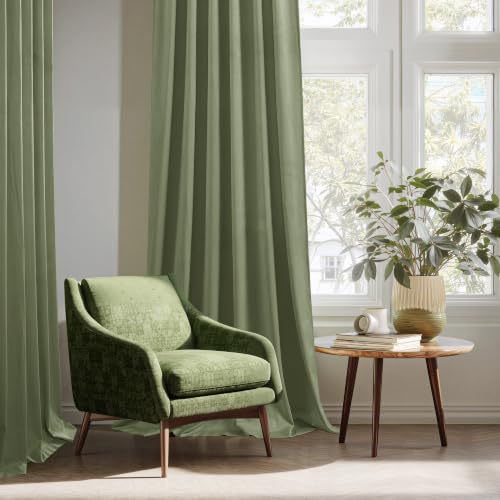 Image of StangH Modern Farmhous Sage Green Velvet Curtains 84 Inches Long 2 Panels