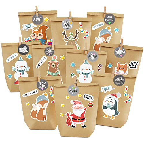 Adventskalender zum Befüllen, 24 Adventstüten zum Basteln,...