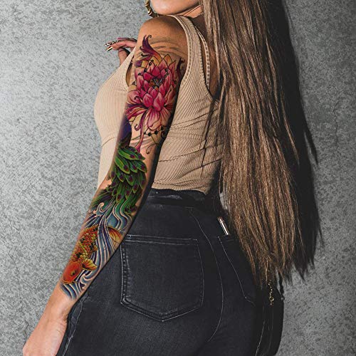 Arm Sleeve Temporary Tattoos, Fake Peacock Half Arm Tattoos And Full Sleeves Tattoo Sticker For Women Men Makeup, 8-Sheet #TOP1