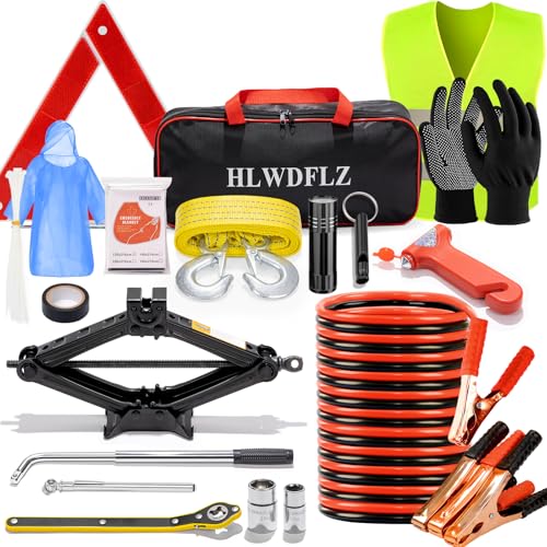 HLWDFLZ Roadside Emergency Kit with Scissor Jack for Car Safety Kit Emergency Roadside Kit for Car