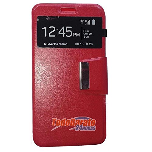 Todobarato24h Funda Libro Ventana Compatible con BQ AQUARIS M 2017 5.5 Pulgadas ROJA