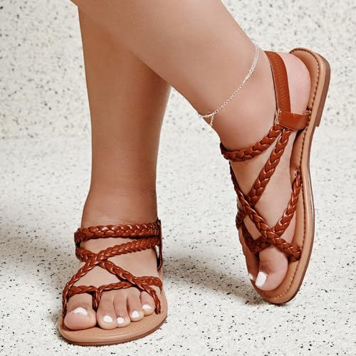 Image of Luoika Women's Wide Width Flat Sandals, Flip Flop Casual Strapy Sandals Slip on Summer Beach Shoes for Women.