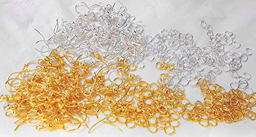 Image of Combo of Earring Hooks & Jump Rings Specially for Jewellery Making for Women, Golden & Silver Finish - Pack 0f 100 pcs.Each
