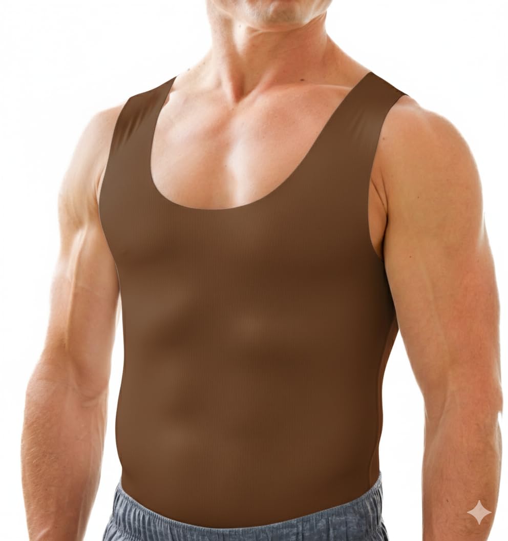 Esteem Apparel Mens Compression Shirt for Chest and Body Shaper Belly Slimming Shapewear Undershirt Tank Top for Men, Brown, Medium