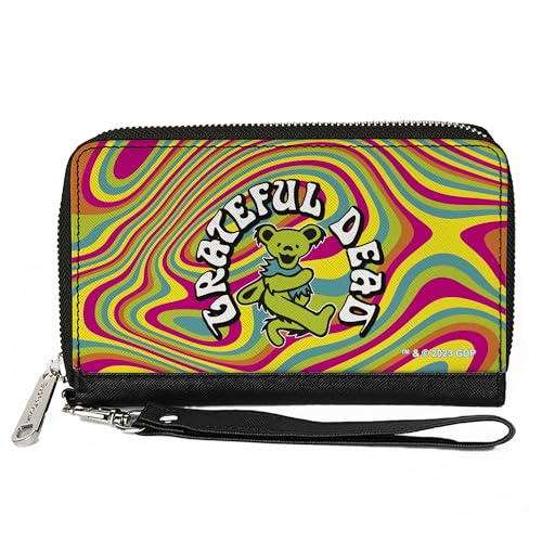 Grateful Dead Wallet, Zip Around, Grateful Dead Dancing Bear Icon Swirl Multi Color White Black, Vegan Leather