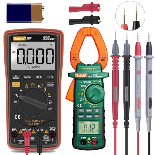 Auto Ranging Digital Multimeter TRMS 6000 with Battery Alligator Clips Test Leads AC/DC Voltage/Account,Voltage Alert, Amp/Ohm/Volt Multi Tester/Diode (Orange &amp; 38B)