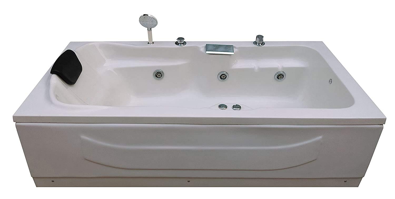 MADONNA Elegant 6 x 3 Feet Rectangular Acrylic Massage Bathtub with Whirlpool Massage, Bubble Bath and Filler System - White
