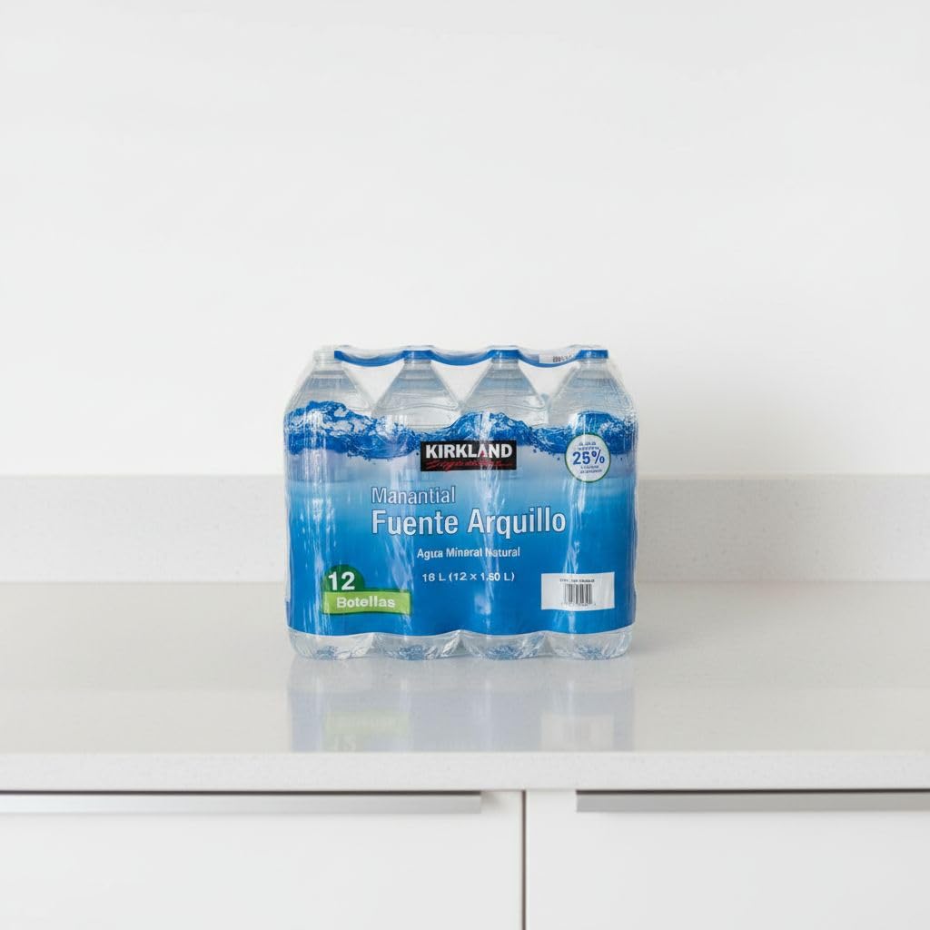 Agua Mineral Natural Manantial Fuente Arquillo -Kirkland Pack de 12 Botellas de 1,5L (Total 18L) - Para Hidratación Familiar y Sostenible- Nexu