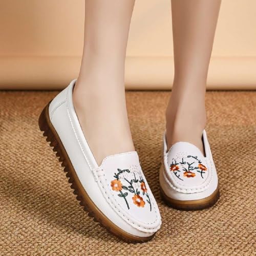 Image of Women's Genuine Leather Platform Loafers Classic Casual Comfort Slip-On Shoes Soft Sole Dress Shoes