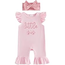 Newborn Baby Girl Clothes Jumpsuit Little Sis Embroidery Ruffle Sleeveless Romper Coming Home Hospital Outfits