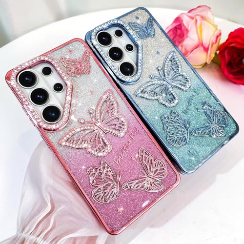 Image of Elzzi Electroplated Butterfly Phone Cover for Samsung S26 Ultra Case, Showcasing Pearlescent Diamond Soft TPU, Camera Protection, Shockproof, Dropresistant Stylish for Girls & Women (Sierra)