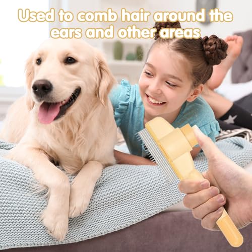 Ajuanbazha 2 Stück Selbstreinigender Flohkamm für Katzen und Hunde, Haustierbürste mit Auslöseknopf, Ideal für Kurz und Langhaarfell, Entfernt Lose Haare, Knoten & Flöhe Sanft