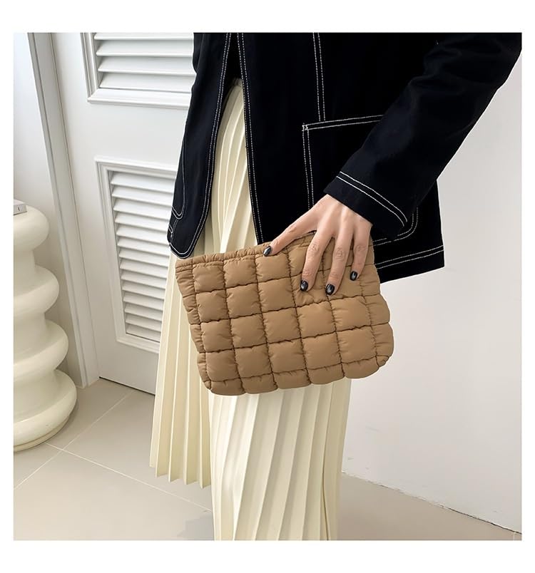 pochette trucchi Borsa da viaggio con pochette trapuntata, grande capacità, con cerniera, borsa da viaggio portatile for donna, verde viaggio(Bruin)