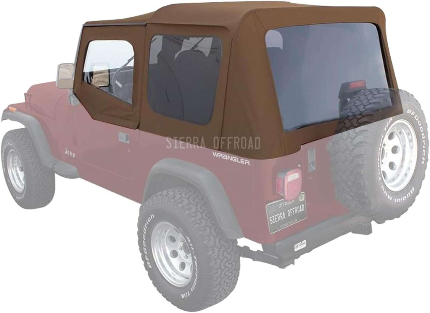 Sierra Offroad Soft Top for 1988 to 1995 Wrangler YJ - Spice, Sailcloth Vinyl - 2 Door Soft Top with Rear Plastic Tinted Windows - Factory Precision Fit Replacement - With Upper Door Skins