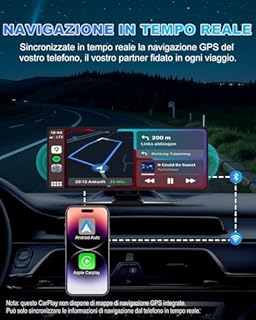 Carplay Auto, 10.26" Android Auto Wireless, Autoradio Bluetooth con Schermo con 1080P Telecamera Posteriore e Anteriore, Navigazione GPS, Audio Premium, Comando Vocale, Accendisigaro a Doppia Porta