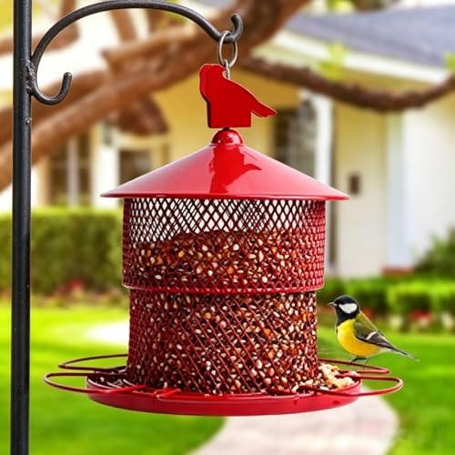 Squirrel Proof Bird Feeder for Outdoors 4 Lbs Large Capacity Metal Mesh Wild Bird Feeders Hanging Birdfeeder for Finch Cardinal Chickadees Blue Jay Red