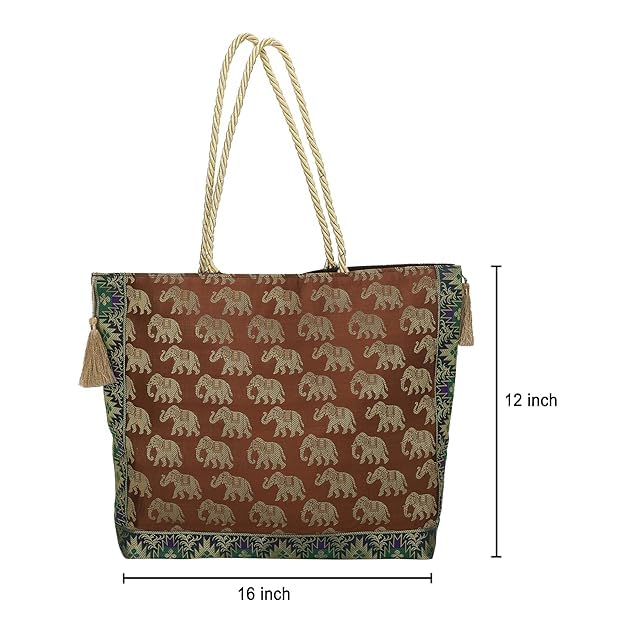 Image of Hand Purse | Traditional Hand Purse | Silk Wallet Hand Bag | Shagun HandPurse | Gifts HandBag | Golden Handle Tote Handbag | Brocade Shoulder Bag | 16 INCH