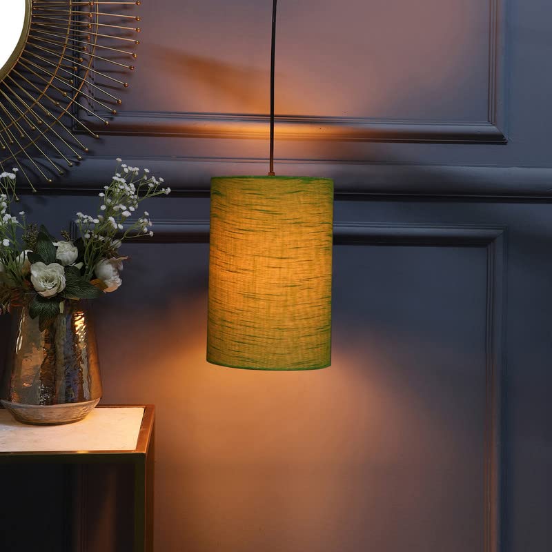 Image of Green Texture Color, Classic Pendant Cylinder Lamp Shade, Decorative Light Lamp, Hanging Spotlight with Fixture, 40Watts, Black Canopy -: Pack of 1 (10 * 6 Inches)