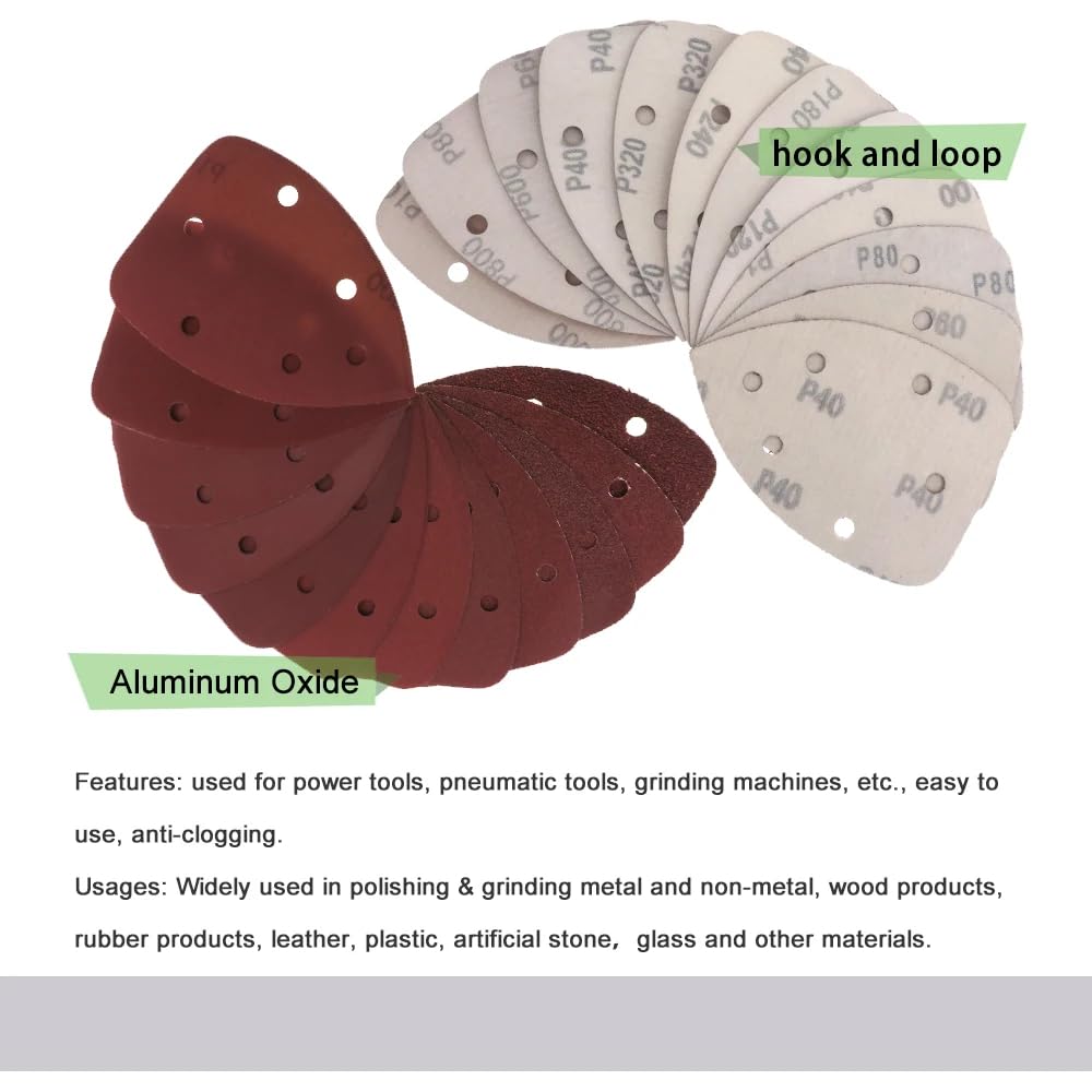 Hojas de lija Almohadillas de lijado autoadherente 10 piezas 140 * 90 Papel de lija autoadhesivo de 6 agujeros Papel de lija triangular con disco de lijado de bucle de gancho Herramientas abrasivas Pu