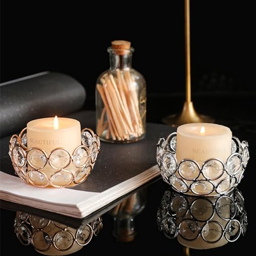 Mllepjdh Crystal Votive Metal Holder for Table Tenterpiece Small Bowl Tealight Stand for Wedding Desktops Decors Crystal Beading Stand
