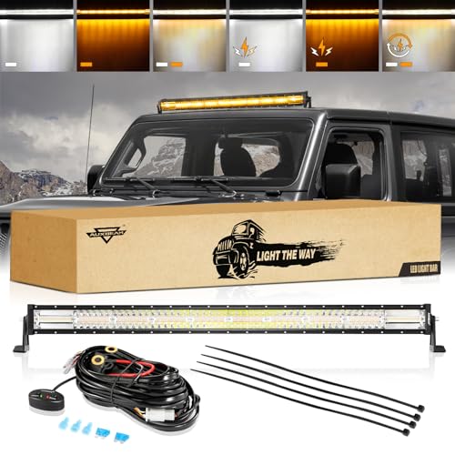 Auxbeam 42Inch 240W LED Straight Light Bar, 6 Modes Off Road Amber White Strobe Light, Dual Color Spot Flood Combo Beam Flashing Fog Driving Work Light with 10FT Wiring Harness Kit
