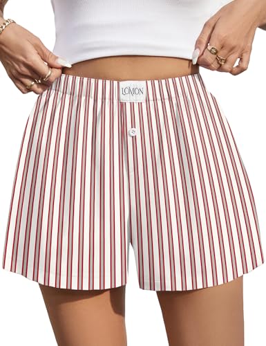 Image of LOMON Womens Boxer Shorts Casual Summer 2026 Pajama Lounge Sleep Pj Gingham Plaid Shorts Y2K Beach Bottoms