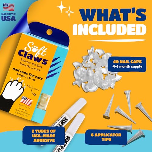 Image of Soft Claws Cat Nail Caps for Large Cats - (40 Caps, Green and Orange) - Veterinarian-Developed | Protects Furniture & Skin - Easy to Apply, Long-Lasting Anti-Scratch Soft Cat Claw Covers