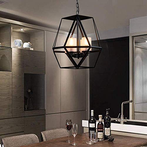 Candélabre lustre salon et salle à manger en fer noir 4 plafonniers pour style rustique hôtel