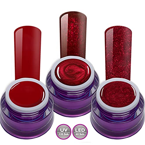 Farbgel Set Red Stars je ein Farb - Glitter - Metallic Ledgel Uv Gel in Rot Nageldesign Nagelgel 3x 5ml (3er Pack) – Bild 5
