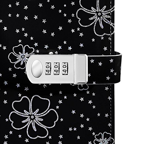 Koboome Floral Notebook With Password Lock, A5 Size Pu Leather Creative Password Notebook With Combination Lock Student Diary Notepad (Black) #TOP2