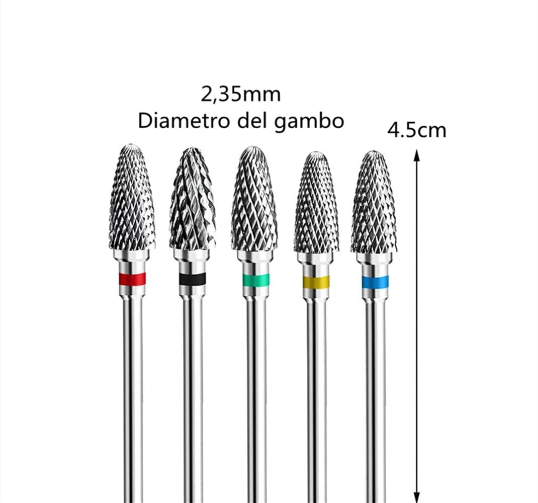 LATRAT 5 pezzi, Set di punte da fresa per unghie in acrilico, 2,35 mm, in tungsteno, per nail art, strumenti per manicure e pedicure, per uso domestico