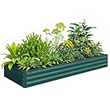 Outsunny Hochbeet Stahl, Pflanzbeet Frühbeet Gartenbeet Blumenkasten steckbar, Pflanzkasten Pflanzkübel Gemüsebeet 241x90,5x30cm für Garten Terrasse, für Blumen, Pflanzen, Obst, Gemüse, Dunkelgrün