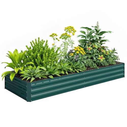Outsunny Jardinera Elevada de Acero Galvanizado Huerto Urbano para Cultivar Plantas Flores Hierba Macetero Grande Exterior Rectangular con Fondo Abierto 241x90,5x30 cm Verde