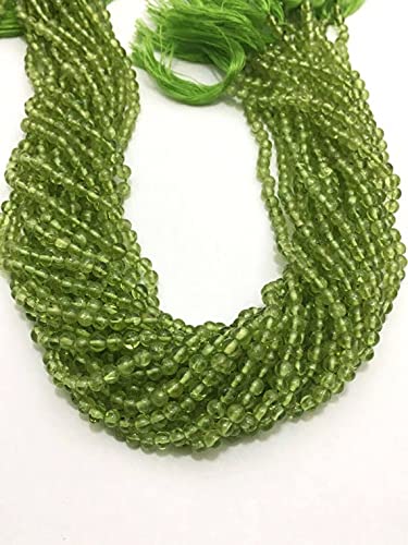 Péridot naturel en perles rondes lisses de 4mm pour joaillerie fine
