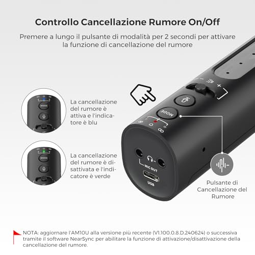 Microfono a condensatore USB per PC, fotocamera, microfono podcast per streaming/registrazione, microfono desktop con 8 microfoni/cancellazione del rumore/3 modelli polari/controllo - Notebook - Immagine 3