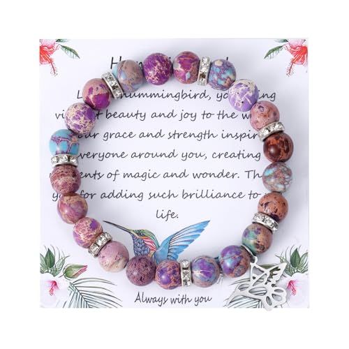 PEUTIER Regalos de Colibrí para Mujeres, Pulsera de Colibrí con Tarjeta de Felicitación Joyería de Colibrí para Mujeres y Niñas Regalo Inspirador para Amantes de los Colibríes