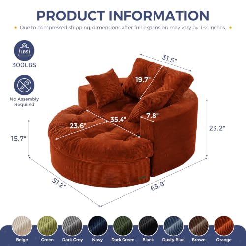 Image of MAXYOYO Oversized Round Chaise Lounge Sofa, Boneless Chair with Ottoman