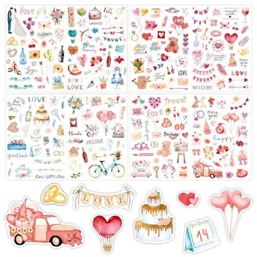 220 Pièces Autocollant Coeur, Scrapbooking Mariage Romantiques et Imperméables, Stickers Mariage pour Votre Scrapbook, Bullet Journal Ou Décoration de Mariage,...