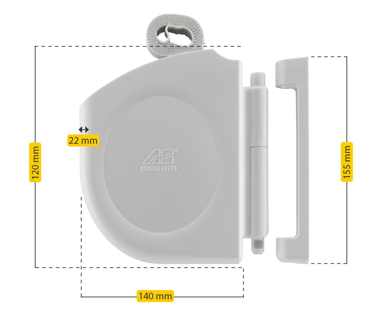 Schellenberg 50150 Design Mini zwijacz paska roletowego z paskiem 14 mm x 5 m i uchwytem ściennym, biały