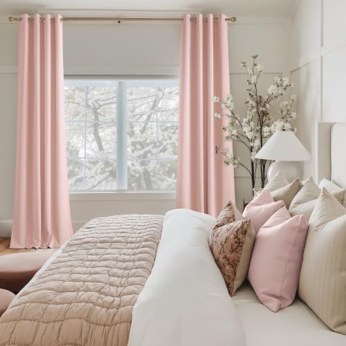 Image of NICETOWN Blush Pink Room Darkening Curtains 84 Inches Long 2 Panels | For Girls Room, For Bedroom, Thermal Insulated, Blackout Drapes, Grommet, Noise Reducing, W40 inch x L84 inch