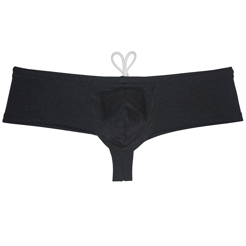 Photo 1 of JAXFSTK Men's Brazilian Bikini Thong Swimwear Drawstring Swimsuit Shiny Cheeky Swim Boxer Briefs Trunks Black M