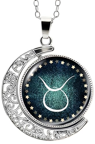 DEQIYIJI Birthday Gifts For Women Men Zodiac Sign Moon Pendant Necklace Jewelry Astrology 12 Constellation Horoscope Stuff Taurus