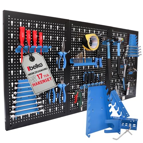 Werkzeuglochwand aus Metall mit 17tlg. Hakenset ca. 120 x 60 x 1 5 cm Werkzeug-wand Loch-wand für Werkstatt Blau Panorama24