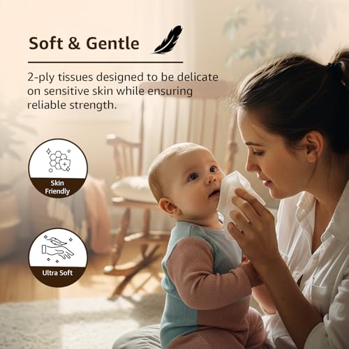 Image of Amazon brand- Amazon Basics 2-Ply Facial Tissue paper 600 pulls | 200 pulls x Pack of 3| Soft & Gentle| Chemical-Free