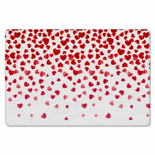 Valentine's Day Kitchen Bath Door Mat Cushioned Runner Rug,Washable Welcome Floor Sink Antifatigue Mat,Waterproof & Non-Slip Comfort Standing Doormat,Romantic Heart Red Love Spring Holiday 24
