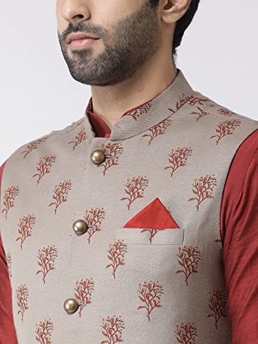 Image of Kisah Men's Silk Blend Printed Nehru Jacket Regular Fit | Designer Ethnic Layering | Wedding & Occasion Wear